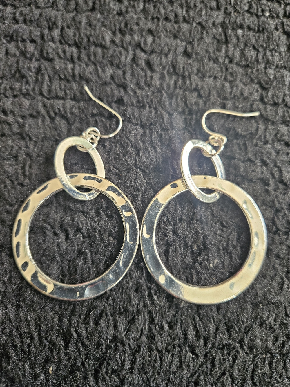 Silver‎ Tone Double Hoop Drop Earrings